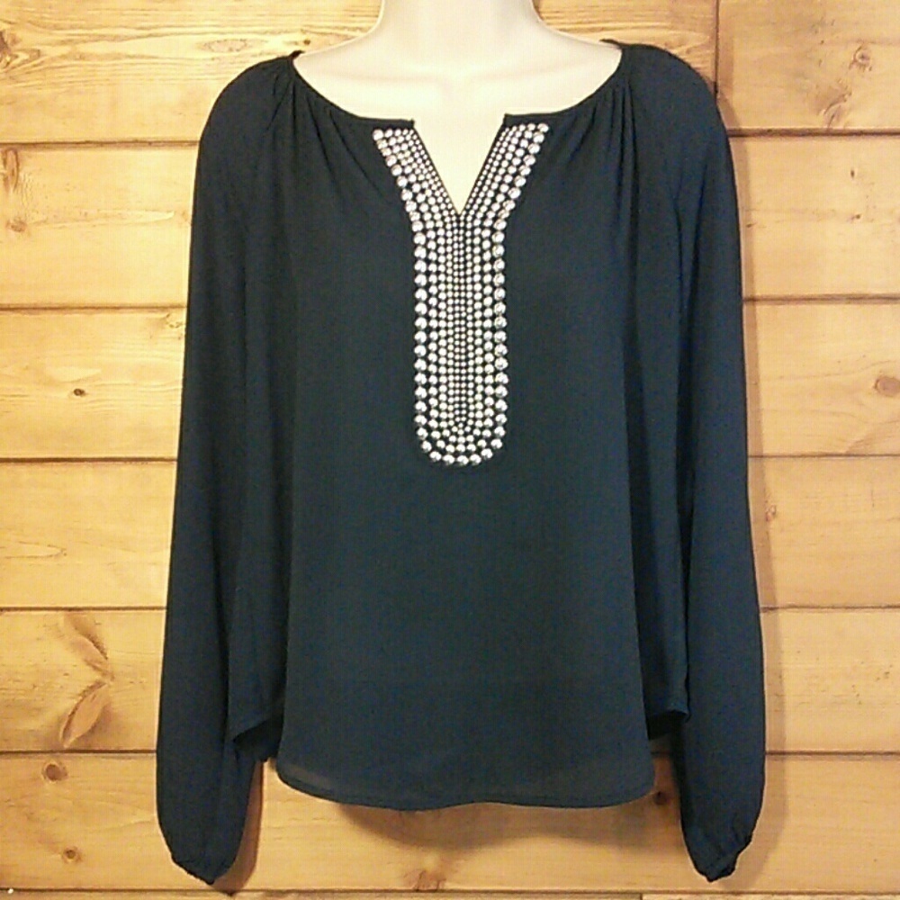 Alfani | Semi Sheer Navy Studded Blouse PS